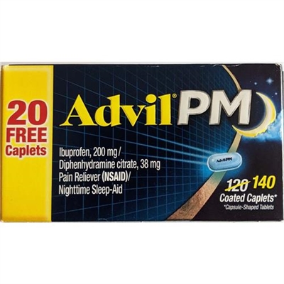 Advil PM Pain Reliever Nighttime Sleep Aid 140 Coated Caplets